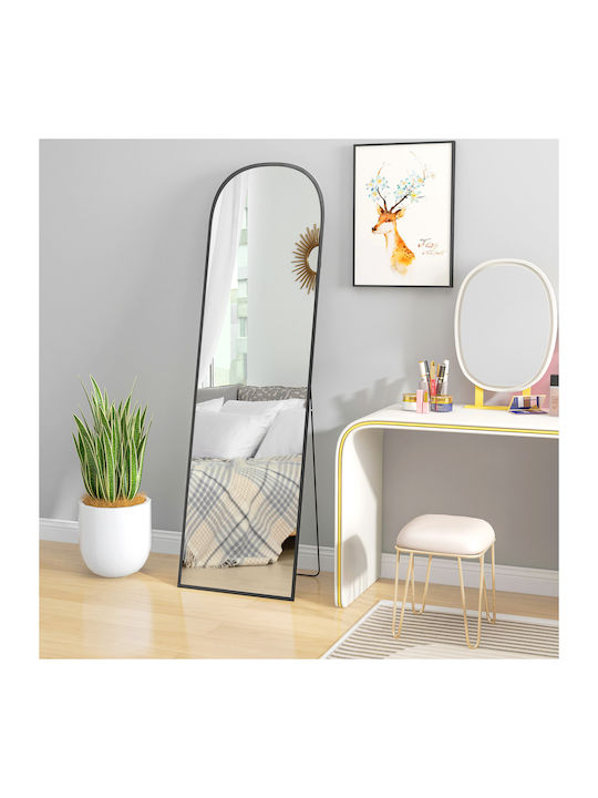 HomCom Boden- oder Standspiegel Gewölbt mit Schwarzem Aluminium Rahmen 161.5x50cm