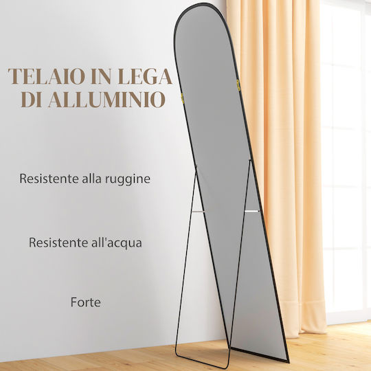 HomCom Boden- oder Standspiegel Gewölbt mit Schwarzem Aluminium Rahmen 161.5x50cm