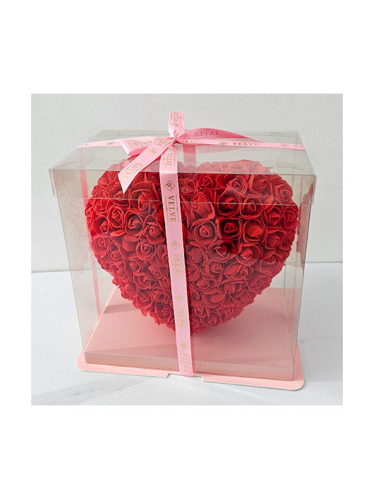 Aranjament Floral În Formă De Inimă Trandafiri Din Spumă Handmade În Cutie Cadou Roșu 22 Cm