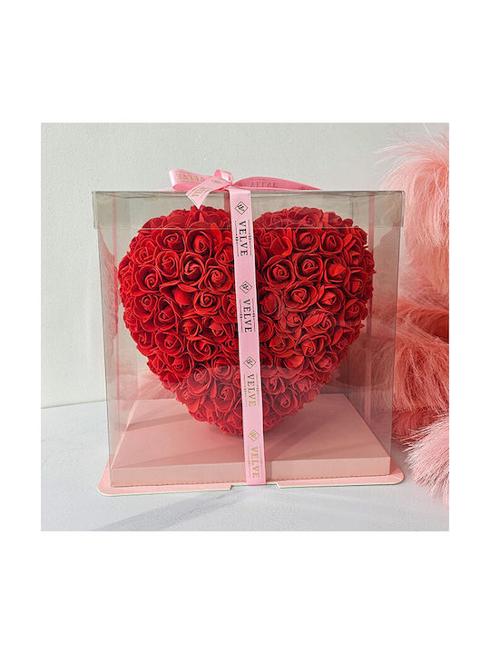 Aranjament Floral În Formă De Inimă Trandafiri Din Spumă Handmade În Cutie Cadou Roșu 22 Cm