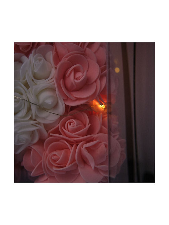 Floral Teddy Bear 25 Cm Bright Leds Foam Roses White Heart In Gift Box Powder Pink
