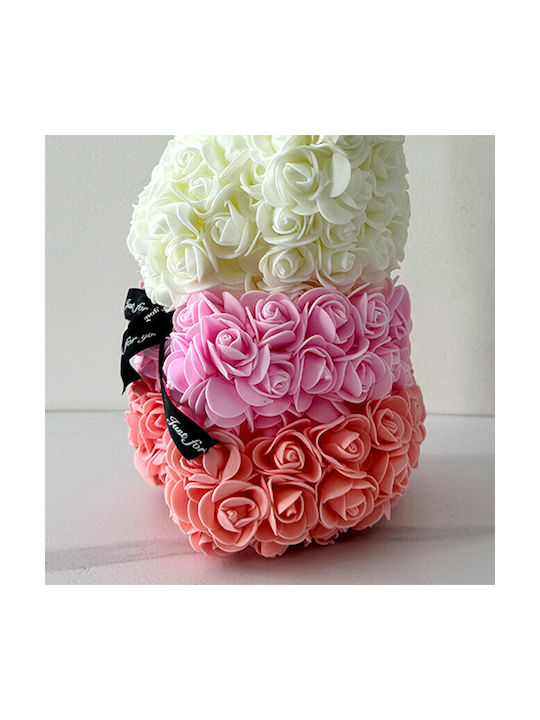 Ursuleț De Pluș Floral Curcubeu Trandafiri Din Spumă Handmade 25 Cm În Cutie Cadou Coral