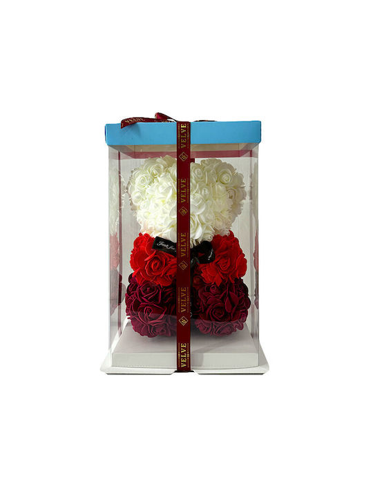 Floral Teddy Bear Rainbow Handmade Foam Roses 25 Cm In Gift Box Red