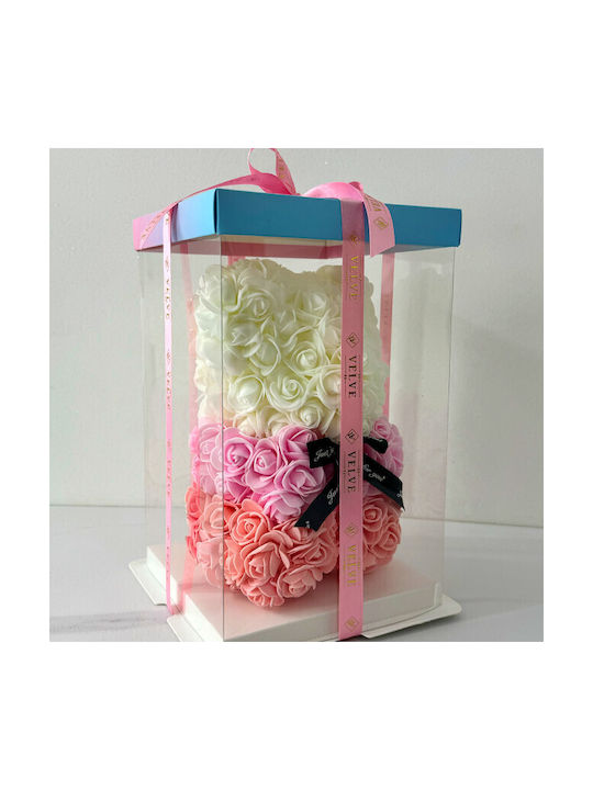 Ursuleț De Pluș Floral Curcubeu Trandafiri Din Spumă Handmade 25 Cm În Cutie Cadou Coral