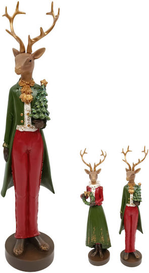 Due esse Christmas Figure Reindeer Red-Green Polyresin 31cm 2 Designs