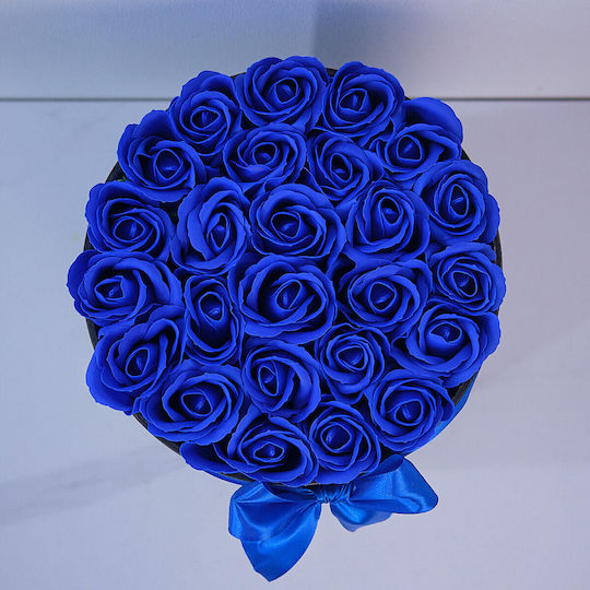 Radiance Blumenarrangement in Einer Schwarzen Rundbox 25 Seifenrosen Blau