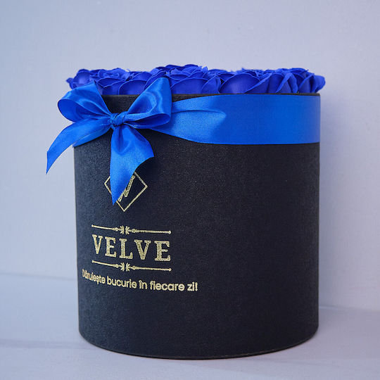 Radiance Blumenarrangement in Einer Schwarzen Rundbox 25 Seifenrosen Blau