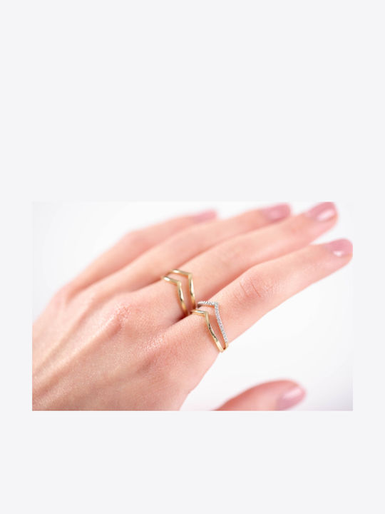 Lunaorocreations Inel Pentru Femei Dublu V Design Aur 14 Carate