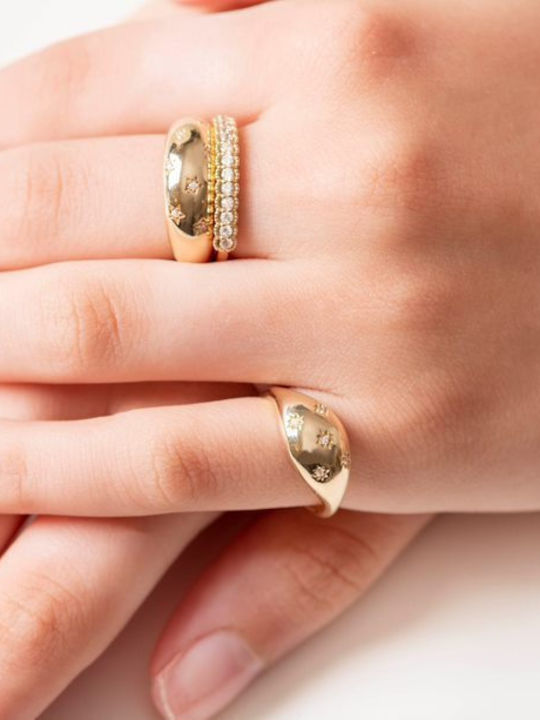 Lunaorocreations Damen Ring Halbe Ewigkeitsringe Zirkon Gelbes Gold 14 Karat