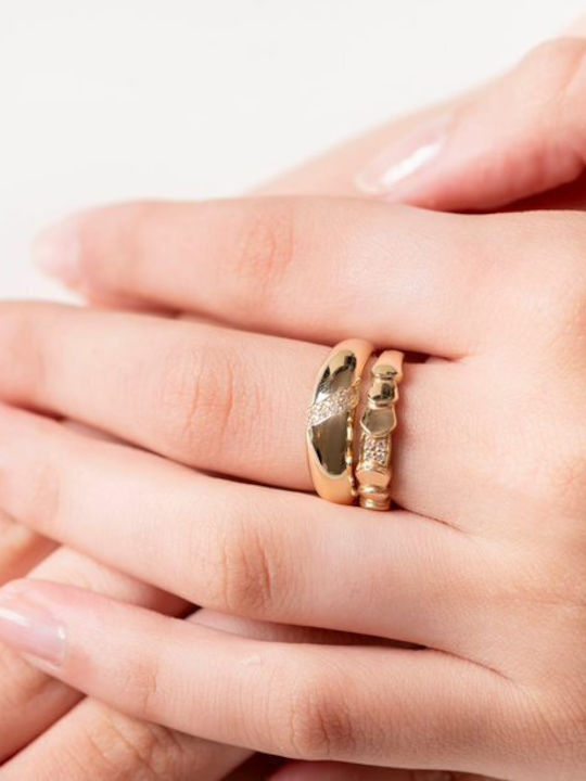 Lunaorocreations Damenring Dome Steine Zirkon Gold 14k