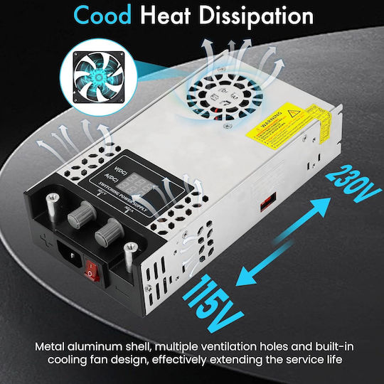 Sursă de Alimentare Reglabilă 0-24V 25A 110V/220V AC 0-24V 600W Display Carcasă din Aluminiu Ventilată Bandă LED