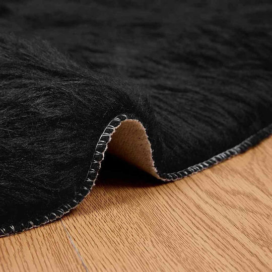vidaXL Teppich Kamin Rechteckig Leder Black