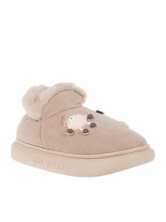 Adam's Shoes Closed-Toe Slippers with Fur Beige