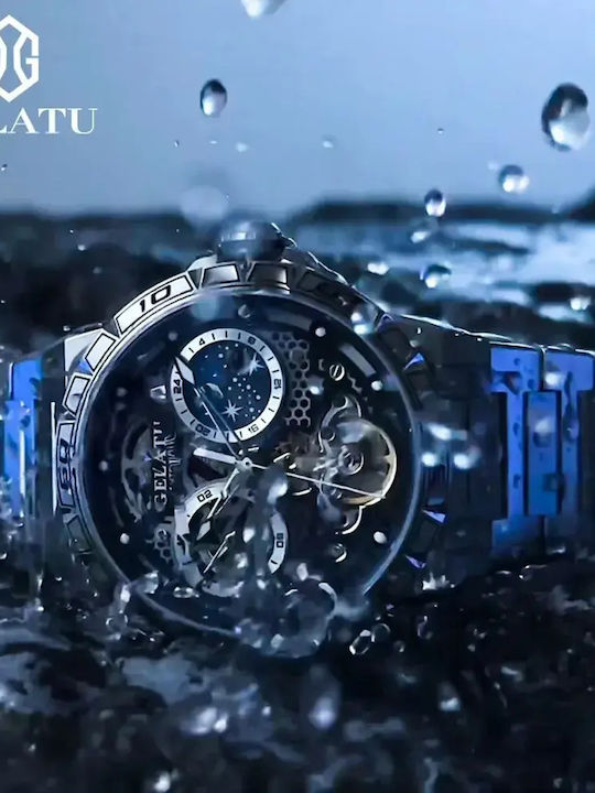 Gelatu Herrenuhr Automatisch mit Silber Metallarmband