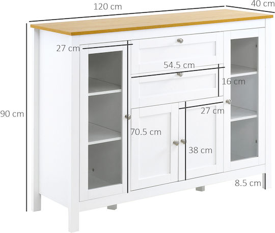 Floor Cabinet Λευκό Και Δρυς 120x40x90cm