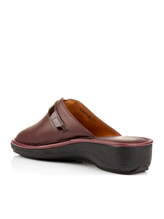 Lederne Winter Damen Hausschuhe Burgundisch