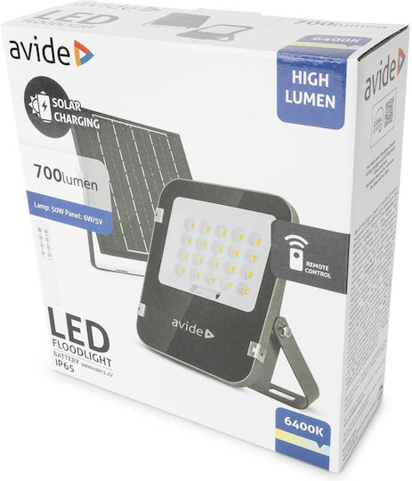 Avide Στεγανός Ηλιακός Προβολέας LED 50W Ψυχρό Λευκό 6400K με Τηλεχειριστήριο IP65