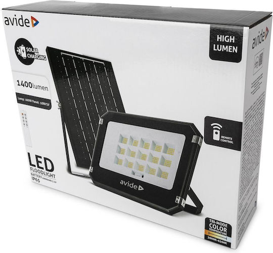 Avide Ηλιακός Προβολέας LED 100W Ρυθμιζόμενο Λευκό με Τηλεχειριστήριο