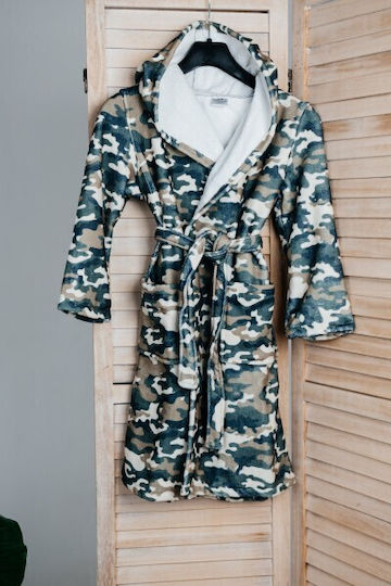 Carmel Kids Hooded Bathrobe Green Camouflage