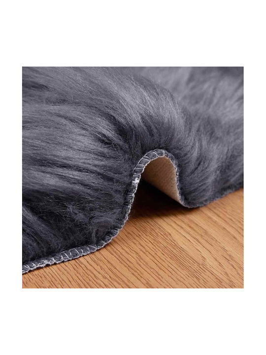 vidaXL Rug Fireplace Rectangular Leather Charcoal