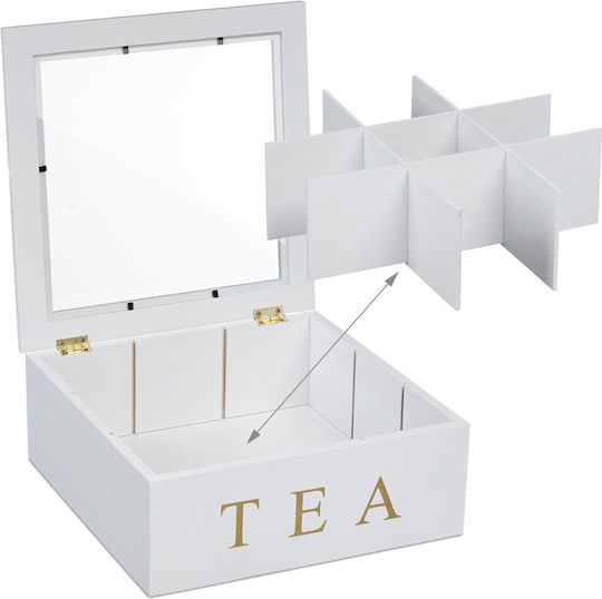 Relaxdays Box für Tee mit Deckel Hölzernes Weiß 23.5x9x23.5cm Relaxdays Box für Tee mit Deckel Hölzernes Weiß 23.5x9x23.5cm