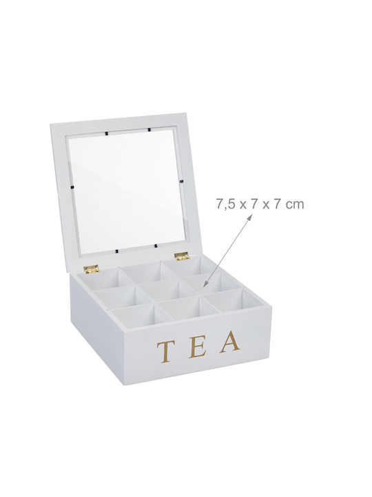 Relaxdays Caseta Pentru Ceai Cu Capac Din Lemn Alb 23,5x9x23,5cm