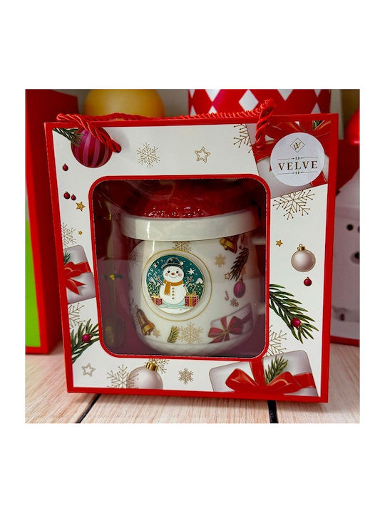 Velve Ornament de masă de Crăciun Cană Ceramic Roșu L17xW17cm.