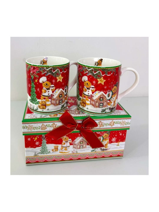 Velve Set Ornamente de Crăciun Căni Ceramice Roșu 2buc