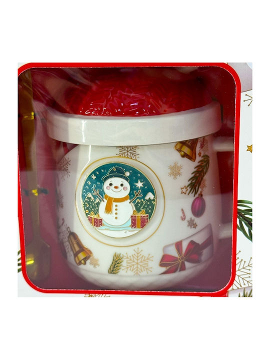 Velve Ornament de masă de Crăciun Cană Ceramic Roșu L17xW17cm.
