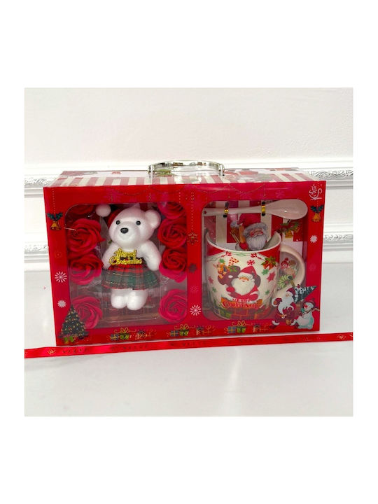 Velve Ornament de masă de Crăciun Cană Ceramic Roșu L28xW17xD10cm.