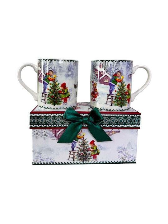 Velve Set Ornamente de Crăciun Căni Ceramice Verde 2buc