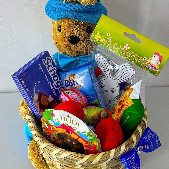 Coș De Paște Schogetten Ciocolată 100g Barni Brioșă 30g Heidi Ciocolată 20g Alka Prăjitură Cu Măr 60g Set De Colorat Ouă De Ciocolată Decorațiuni Tematice Într-un Coș Din Paie