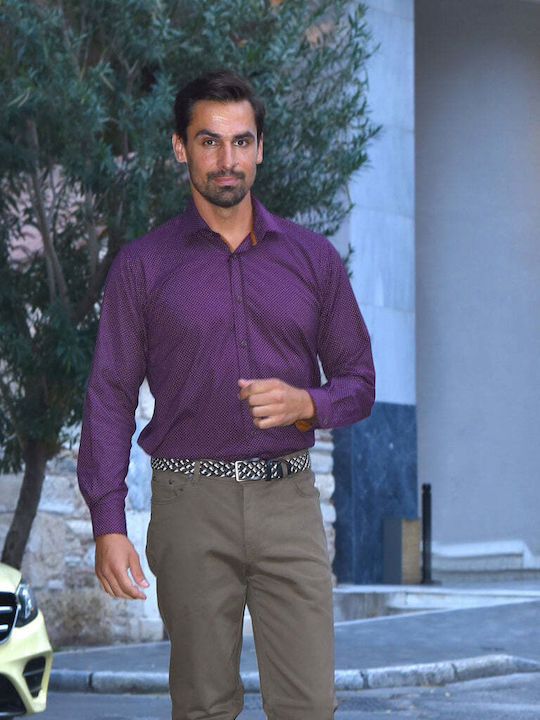 Μακρυμάνικo Βαμβακερό Πουκάμισο σε Κανονική Γραμμή Μπορντό