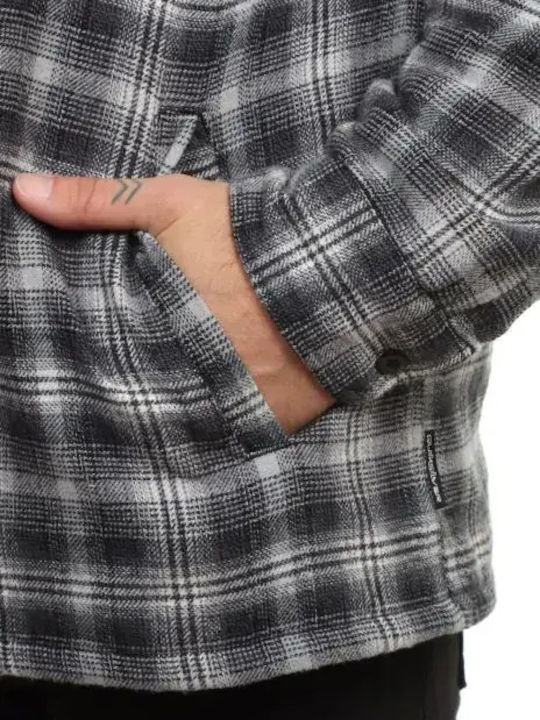Venture Long Sleeve Overshirt In Wide Line Grey/Black