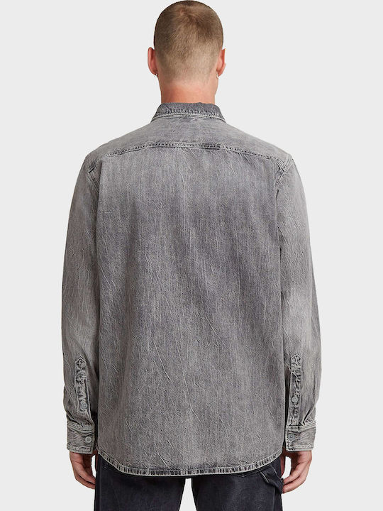 Pocket Langärmlig Baumwolle Hemd Gray