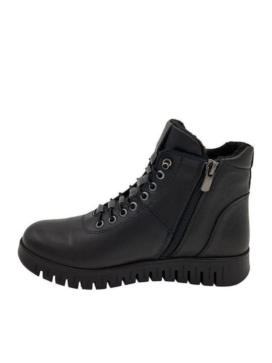 Leder Stiefeletten Damen mit Pelz Schwarz
