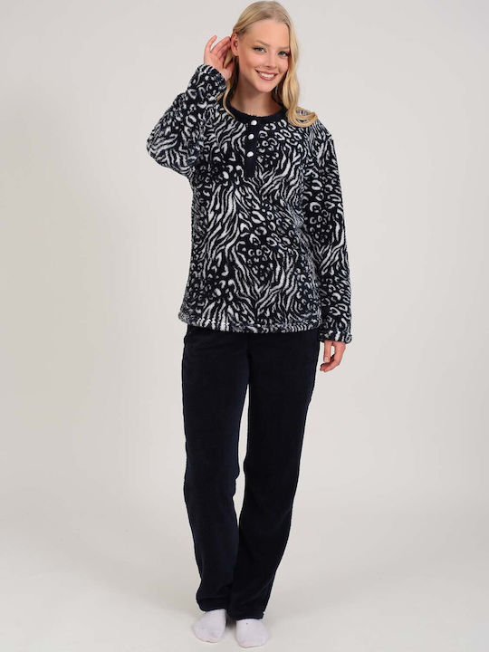 Lydia Creations Winter Women's Pyjama Set Dark Blue
