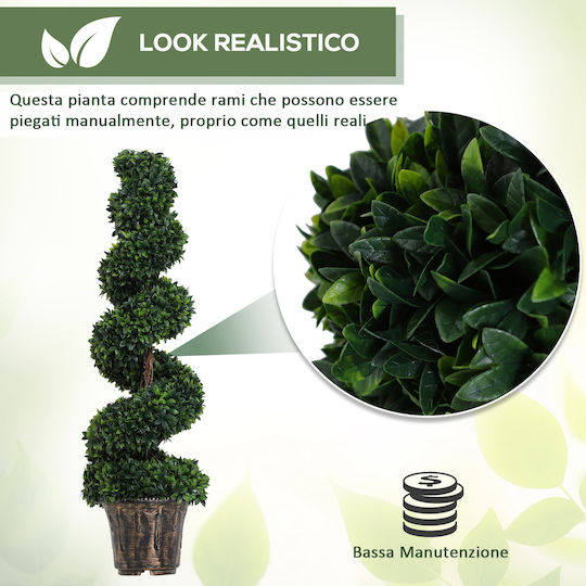 Outsunny Set of 2 Artificial Boxwood Spiral Plants for Indoor Outdoor Spaces Pot Ø32x120 cm Green 844-265v01