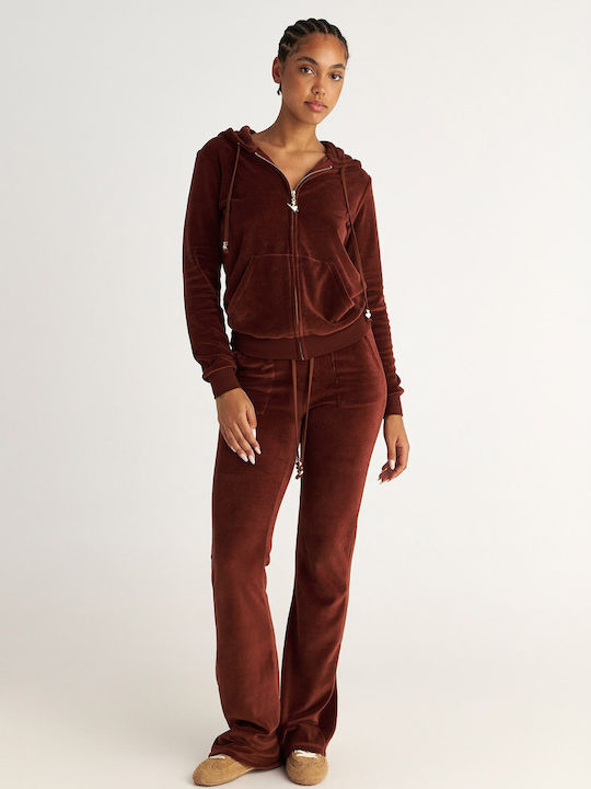 Women's Sweatshirt Jacket Velvet Hooded Brown