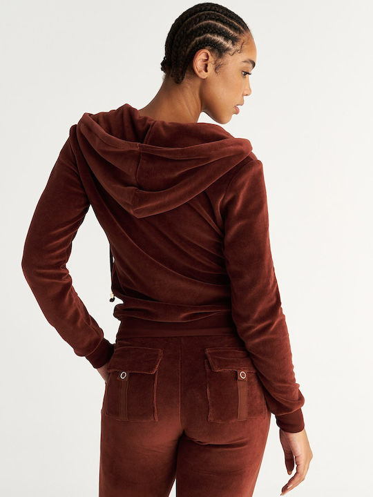 Women's Sweatshirt Jacket Velvet Hooded Brown