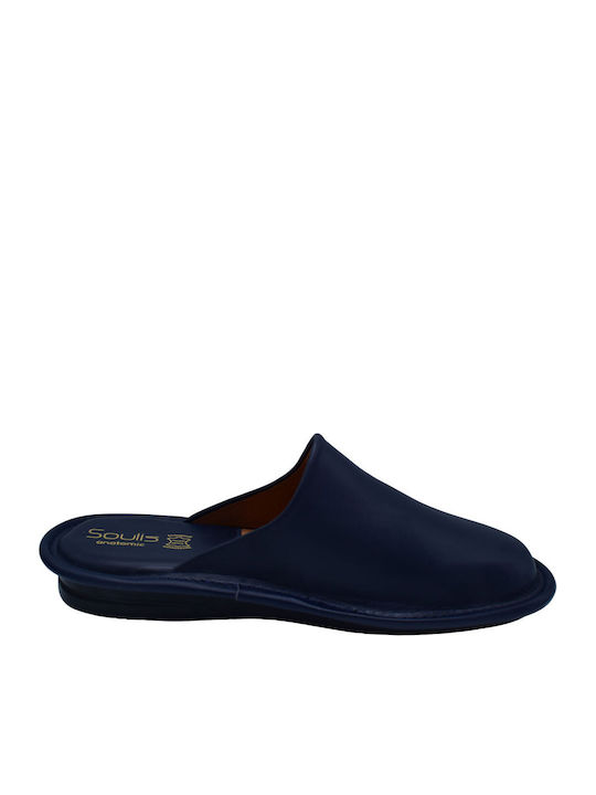 Men's Leather Slippers Blue