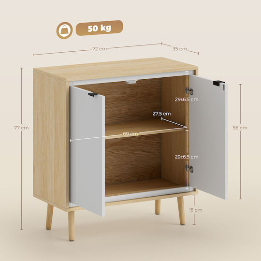 Sideboard Wooden Glossy White and Oak 72x35x77cm