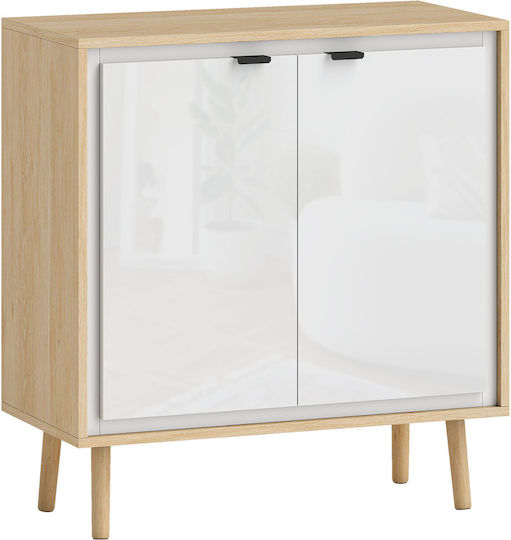 Sideboard Wooden Glossy White and Oak 72x35x77cm