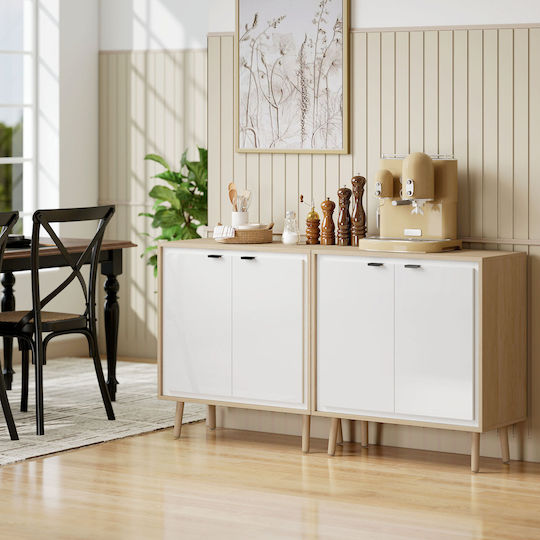 Sideboard Wooden Glossy White and Oak 72x35x77cm