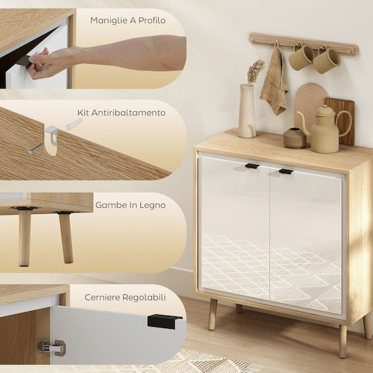 Sideboard Wooden Glossy White and Oak 72x35x77cm