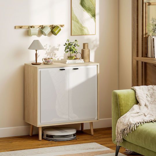 Sideboard Wooden Glossy White and Oak 72x35x77cm