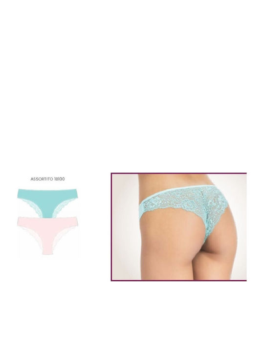 Βαμβακερά Damen Brasilien 2Pack mit Spitze Turquoise/Nude