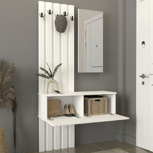 Entry Furniture with Mirror & Hanger White 100x35x196.7cm Entry Furniture with Mirror & Hanger White 100x35x196.7cm