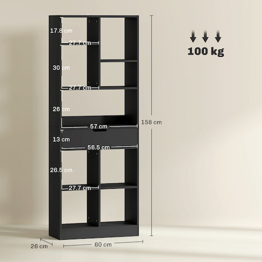 Bookcase Black 60x26x158cm