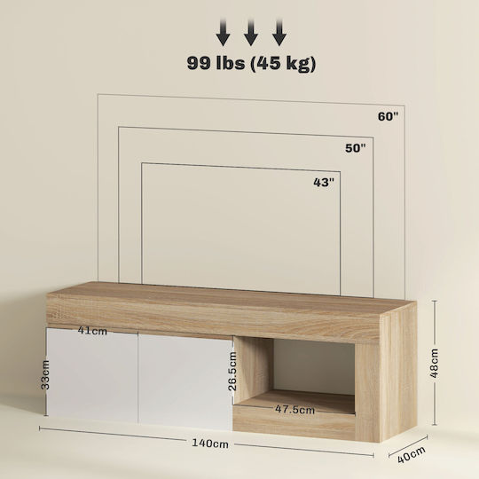 White And Wood-Coloured TV Stand M140xL40xH48cm